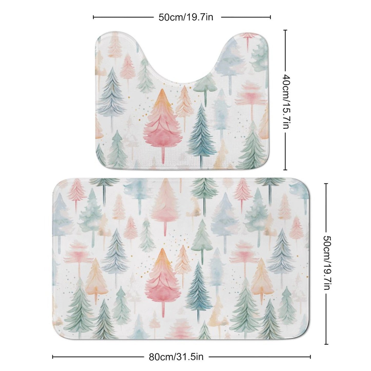 Watercolor Christmas Trees Coral Velvet Floor Mat Set of 2-LARGE