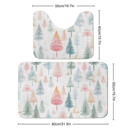 Watercolor Christmas Trees Coral Velvet Floor Mat Set of 2-LARGE