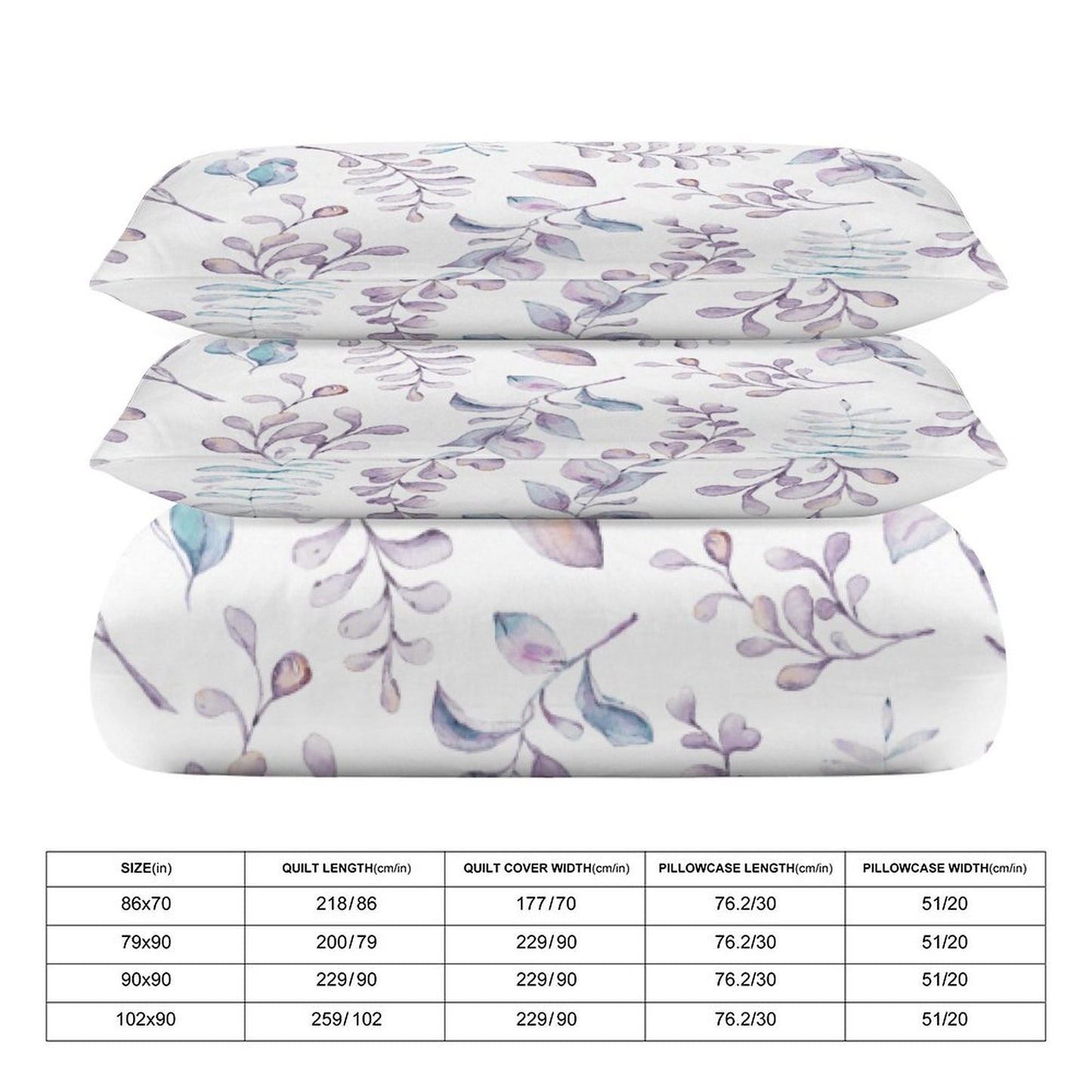 Elegant Lavendar Floral 3-Piece Bedding Set-90"x90" Full, Queen Reversible Floral Duvet Set