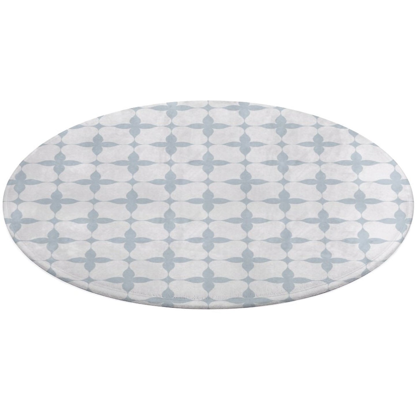 Round Plush Bath Mat- Blue Cream Boho