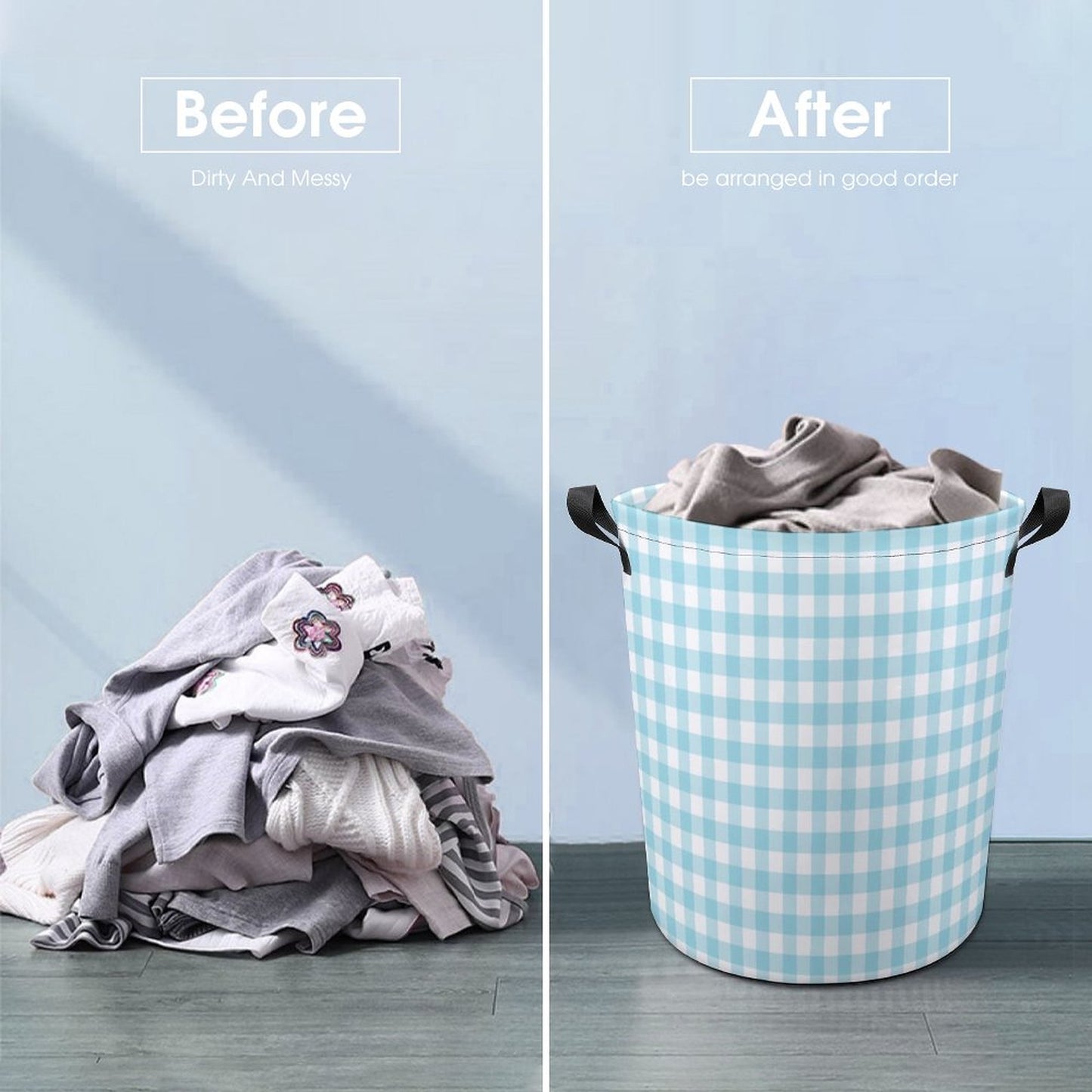 Collapsible Laundry Hamper- Spring Plaid Aqua