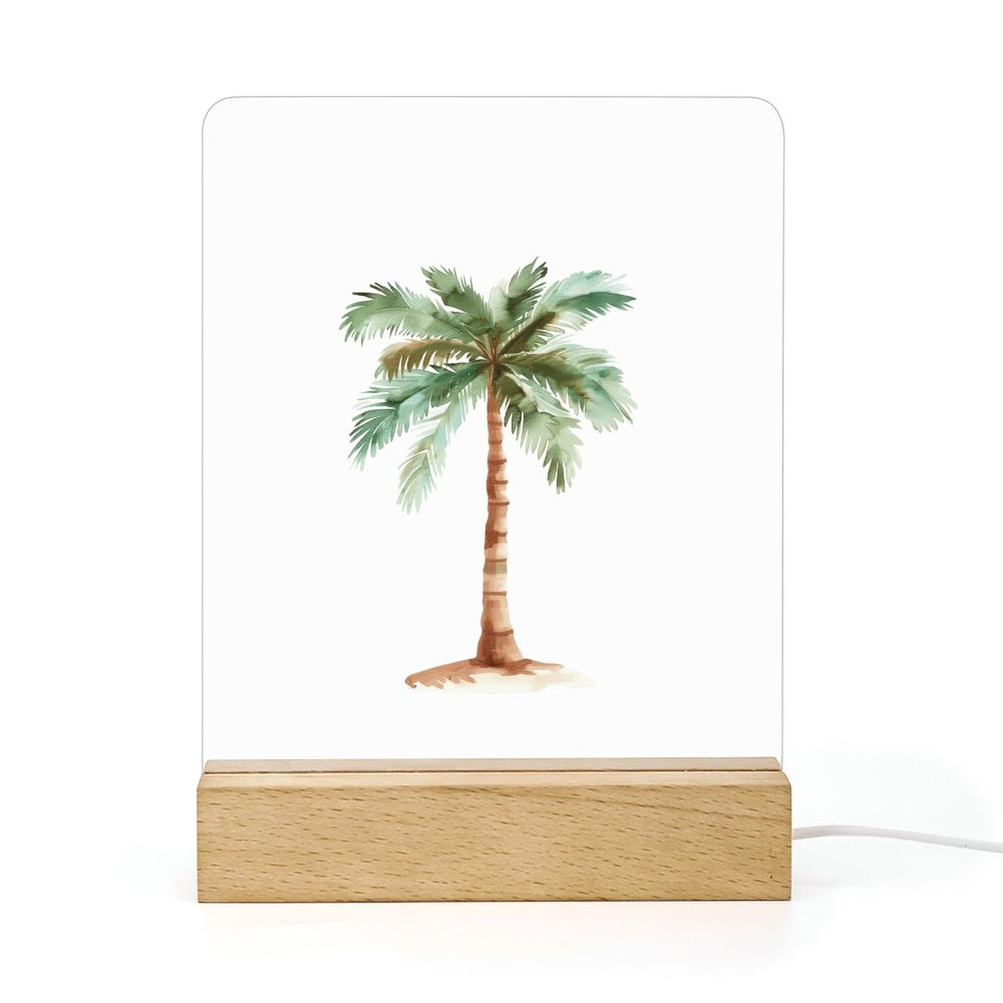 Watercolor Aloha Palm Tree Night Light with Wooden Base