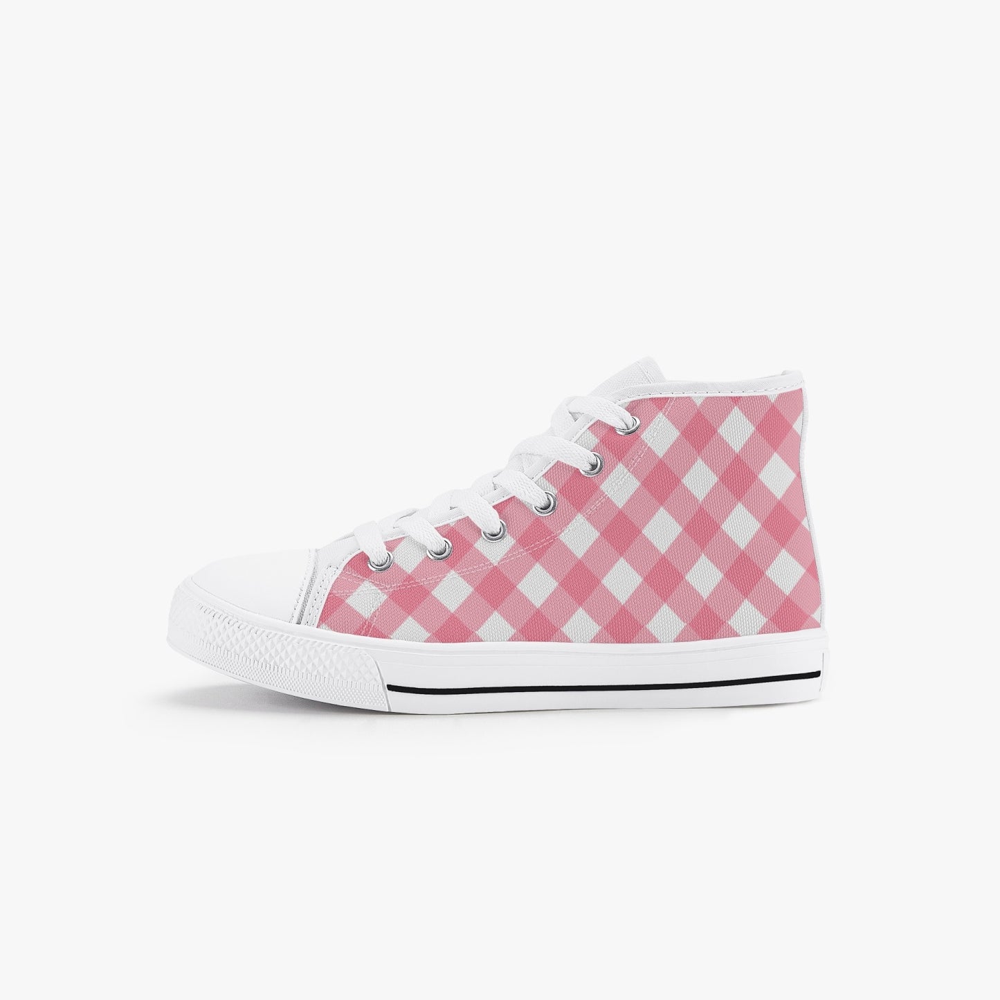 Girls Bright Pink Gingham  Kid’s High-Top Canvas Shoes