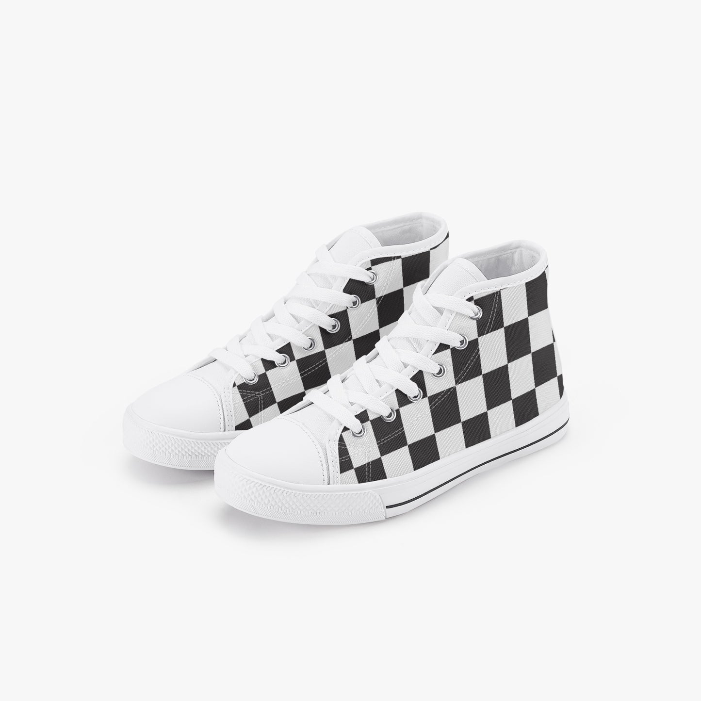 Unisex 50s Diner Checkered Black Kid’s High-Top Canvas Shoes