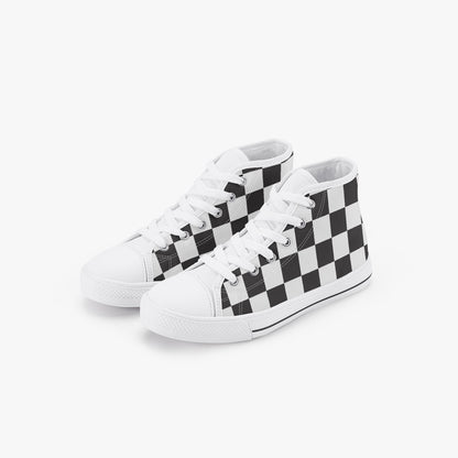 Unisex 50s Diner Checkered Black Kid’s High-Top Canvas Shoes