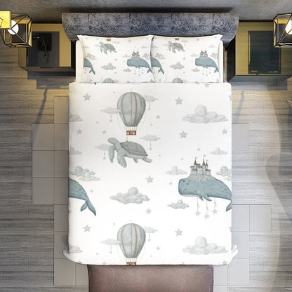 Whale Clouds 3-Piece Bedding Set-86"×70" Twin Reversible Duvet Cover Set