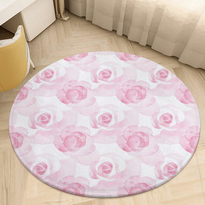 Round Plush Bath Mat- Watercolor Roses