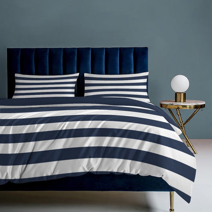 Nautical Navy Stripe 3-Piece Bedding Set-90"x90" Full, Queen Boys Nautical Striped Duvet Cover Set