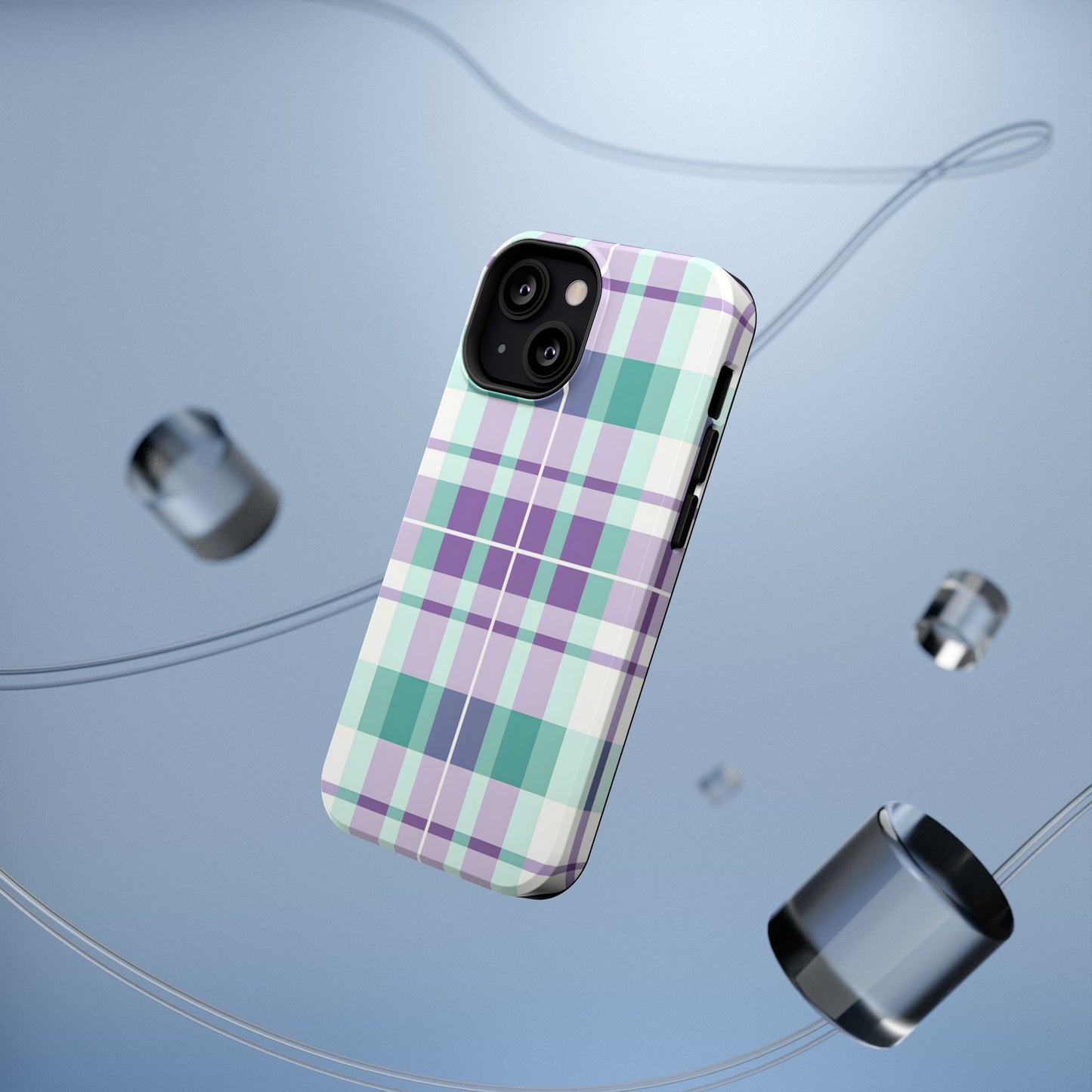 Impact-Resistant Phone Case - Spring Plaid Purple