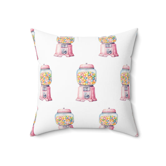 Spun Polyester Square Pillow with Removable Cover Watercolor Candy Land Vintage Bubble Gum Machine