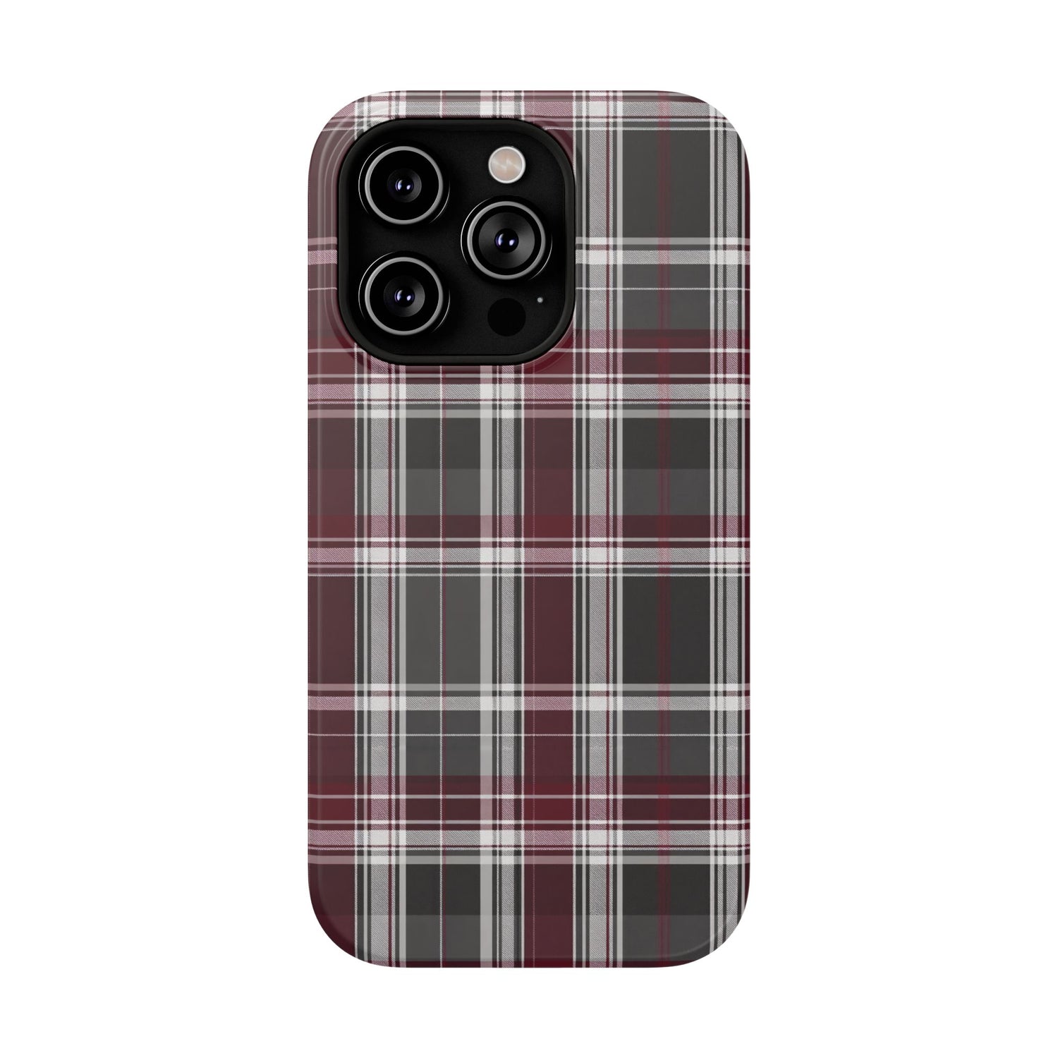 Stylish Plaid Impact-Resistant Phone Cases- Maroon Grey Plaid