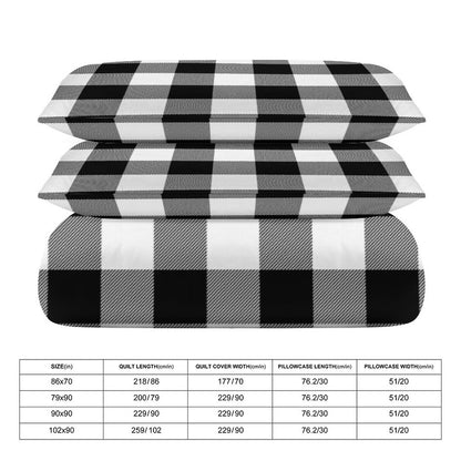 Black White Buffalo Plaid 3-Piece Bedding Set-90"x90" Full, Queen Holiday Plaid Duvet Cover Set