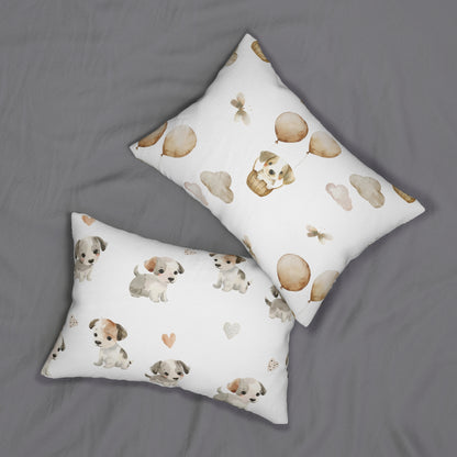 Spun Polyester Lumbar Pillow with Removable Cover Watercolor Puppy Baskets