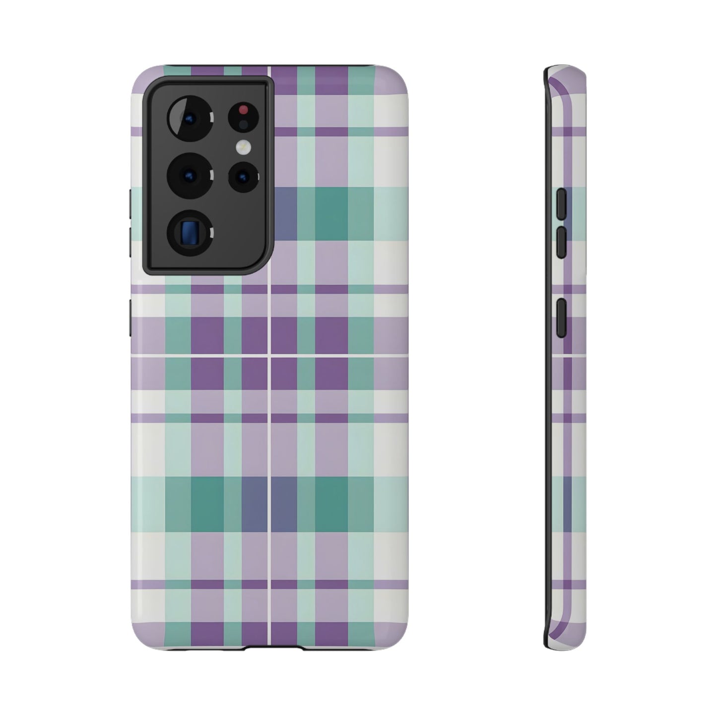 Impact-Resistant Phone Case - Spring Plaid Purple