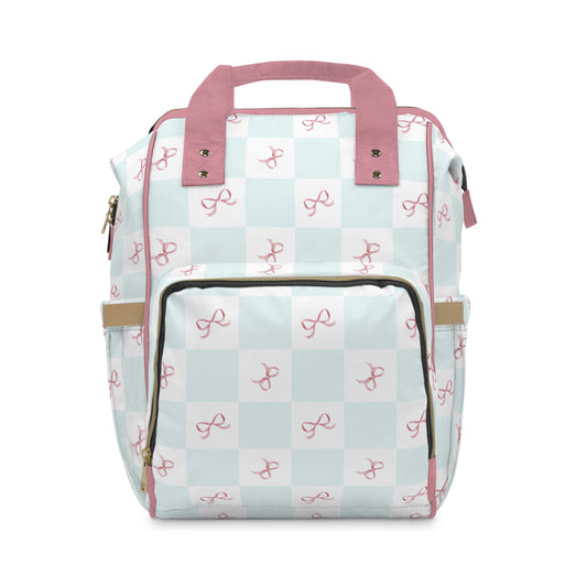 Coquette Blue Pink Bows Multifunctional Backpack Diaper Bag