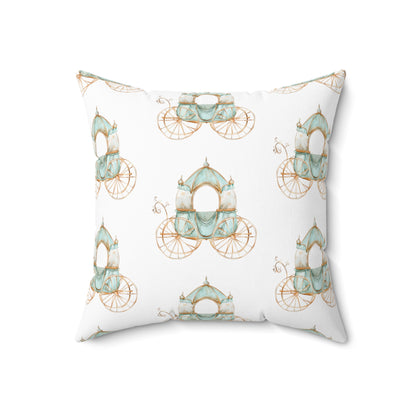 Spun Polyester Square Pillow with Removable Cover Watercolor Teal Princess Carriage