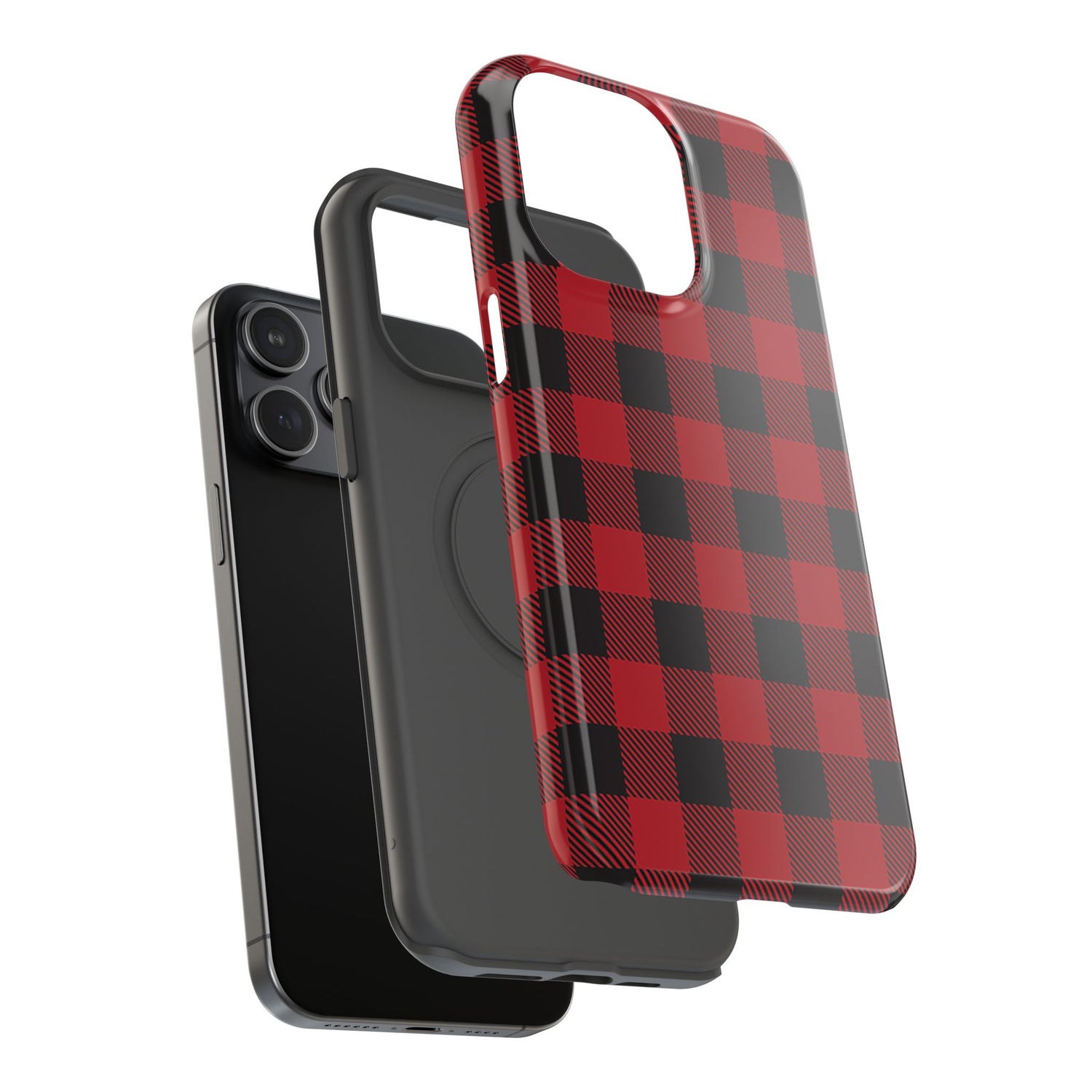 Impact-Resistant Phone Case-Red Black Buffalo Plaid, iPhone, Samsung