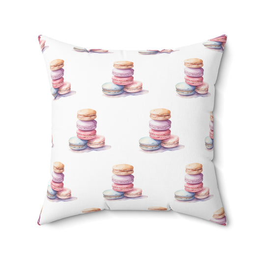 Spun Polyester Square Pillow with Removable Cover Watercolor Candy Land Macarons