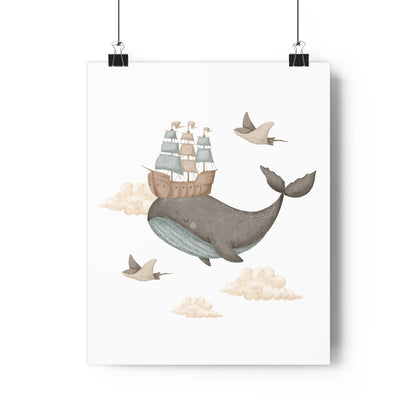 Giclée Art Print Memories of Dreams Whale Ship Blue Neutral