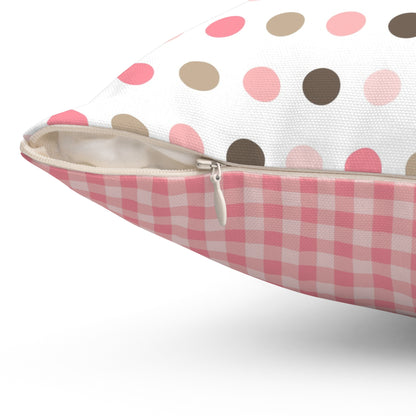 Spun Polyester Square Pillow with Removable Cover Hedgehog Playdate Polka Dots Gingham