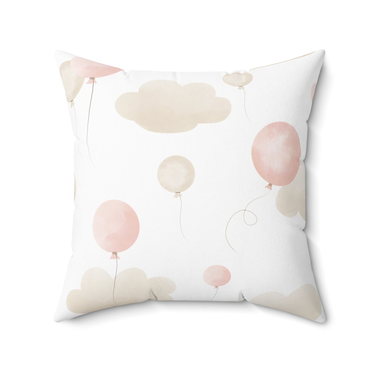 Spun Polyester Square Pillow with Removable Cover Watercolor Balloon Clouds Pink