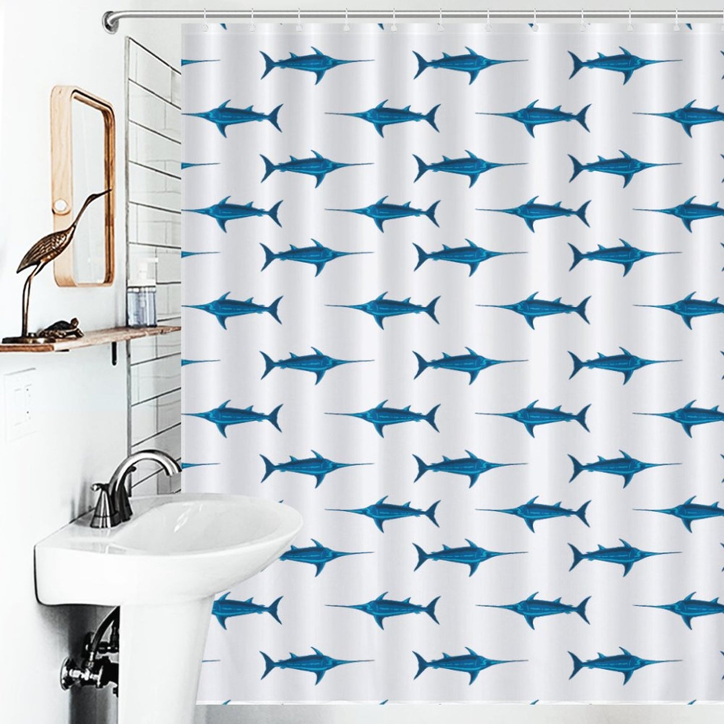 Lightweight Shower Curtain-Preppy Swordfish