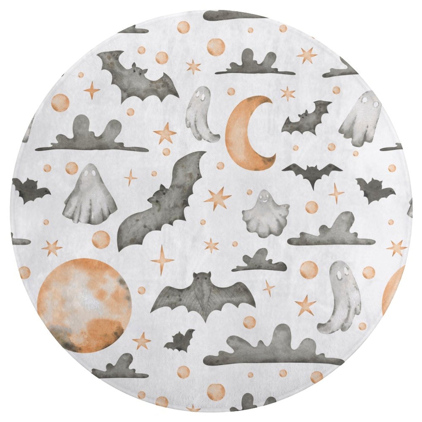 Round Plush Bath Mat- Watercolor Halloween Fun