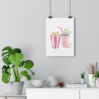 Giclée Art Print Watercolor Pink Pajama Party Popcorn and Soda