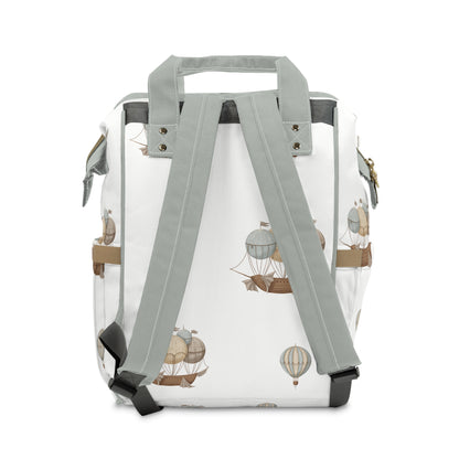 Classic Watercolor Balloon Ships Neutral Multifunctional Diaper Backpack