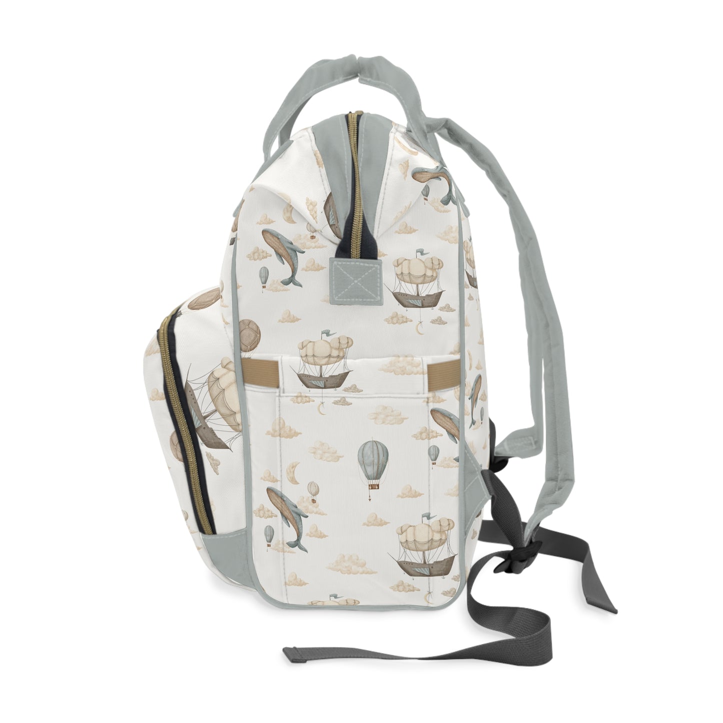 Watercolor Whale Balloons Diaper Bag, Multifunctional Diaper Backpack