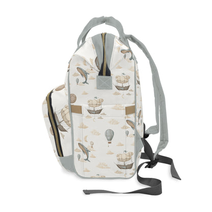 Watercolor Whale Balloons Diaper Bag, Multifunctional Diaper Backpack