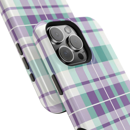 Impact-Resistant Phone Case - Spring Plaid Purple