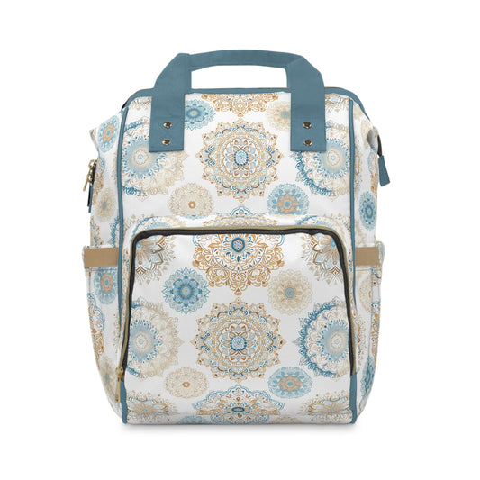 Multifunctional Backpack Diaper Bag- Boho Blue Gold