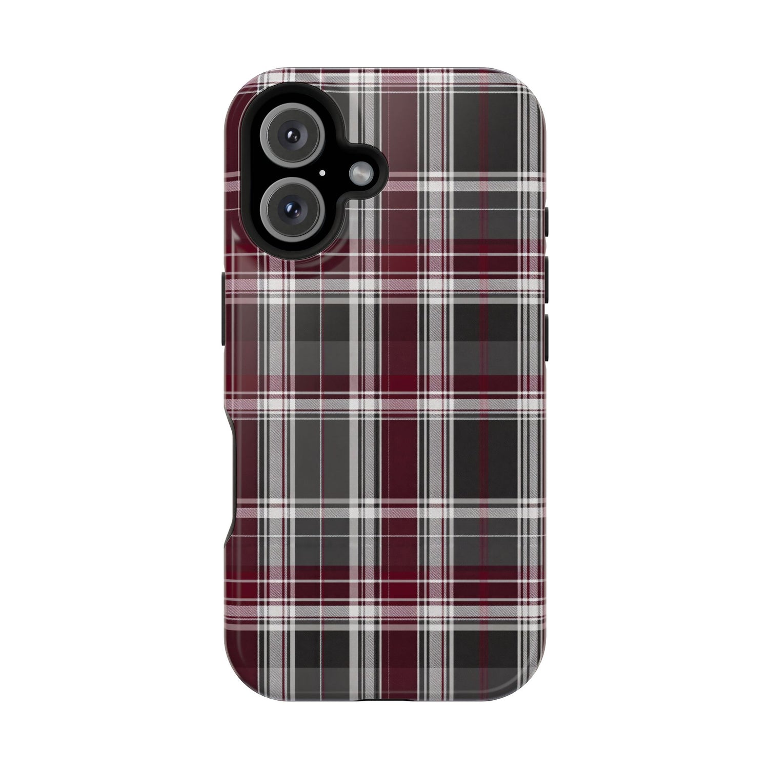Stylish Plaid Impact-Resistant Phone Cases- Maroon Grey Plaid
