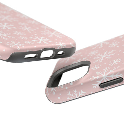 Pink White Snowflakes Impact-Resistant Phone Case