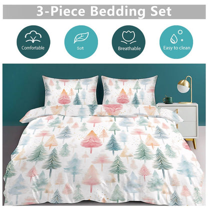 Holiday Pastel Trees 3-Piece Bedding Set-102"x90" King Duvet