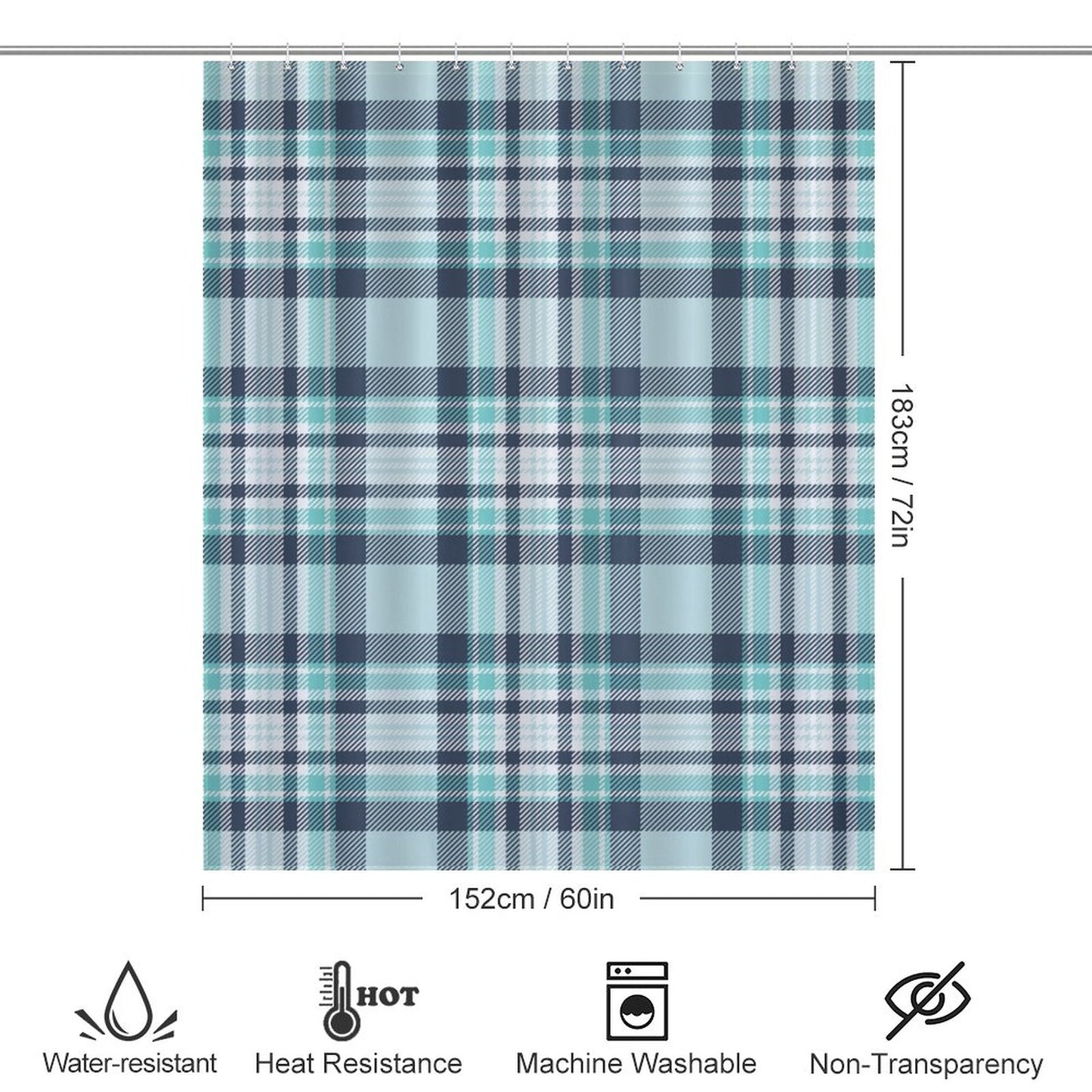 Lightweight Shower Curtain- All the Blues Plaid