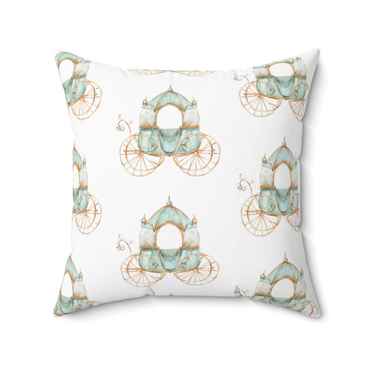 Spun Polyester Square Pillow with Removable Cover Watercolor Teal Princess Carriage