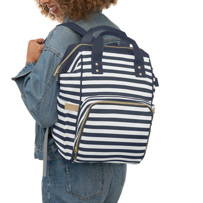 Nautical Stipe Multifunctional Diaper Backpack-Navy