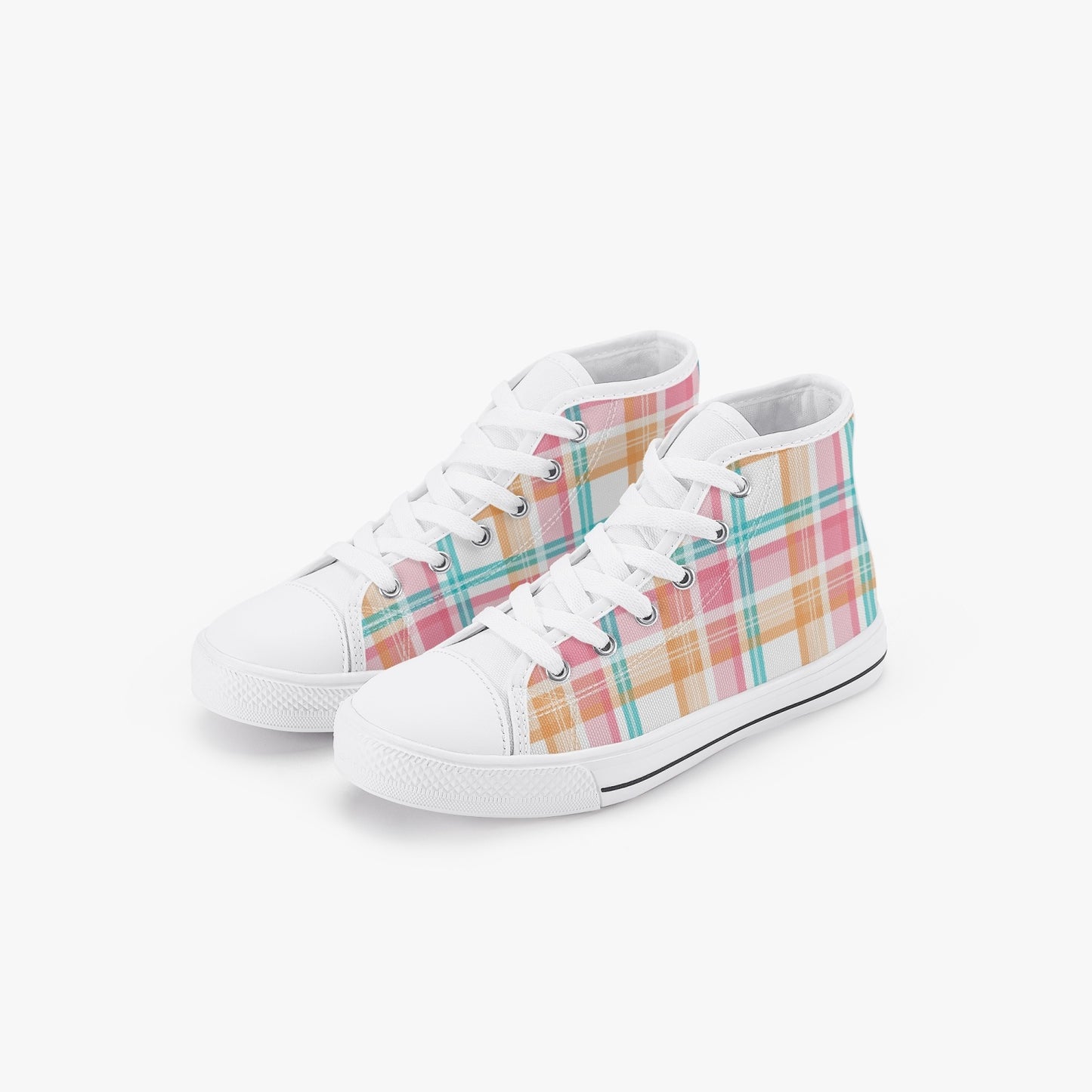 Girls Bright Summer Plaid  Kid’s High-Top Canvas Shoes