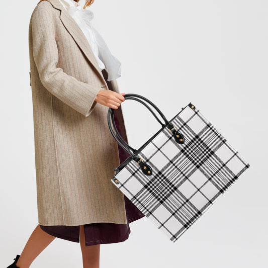 Structured Handbag-Black and White Plaid