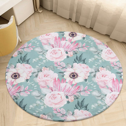 Round Plush Bath Mat- Boho Floral Fun