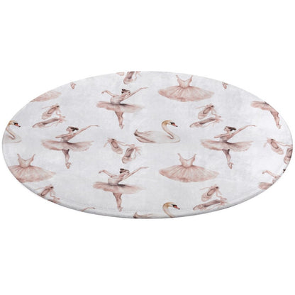 Round Plush Bath Mat- Watercolor Pink Ballerinas