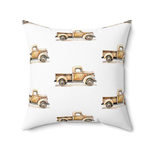 Spun Polyester Square Pillow with Removable Cover Watercolor Vintage Transportation Truck