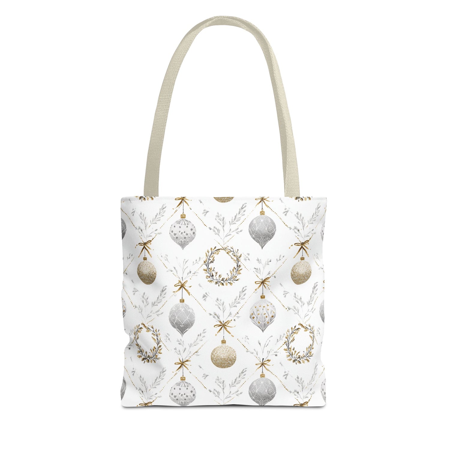 Tote bag with Christmas ornament design on a white background