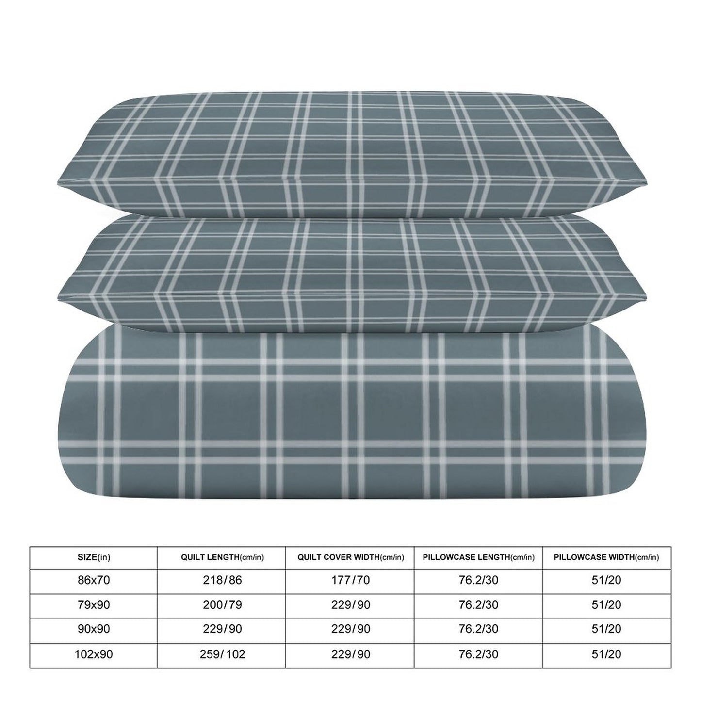 Blue Check Plaid 3-Piece Bedding Set-90"x90" Full, Queen Blue Check Duvet Cover Set