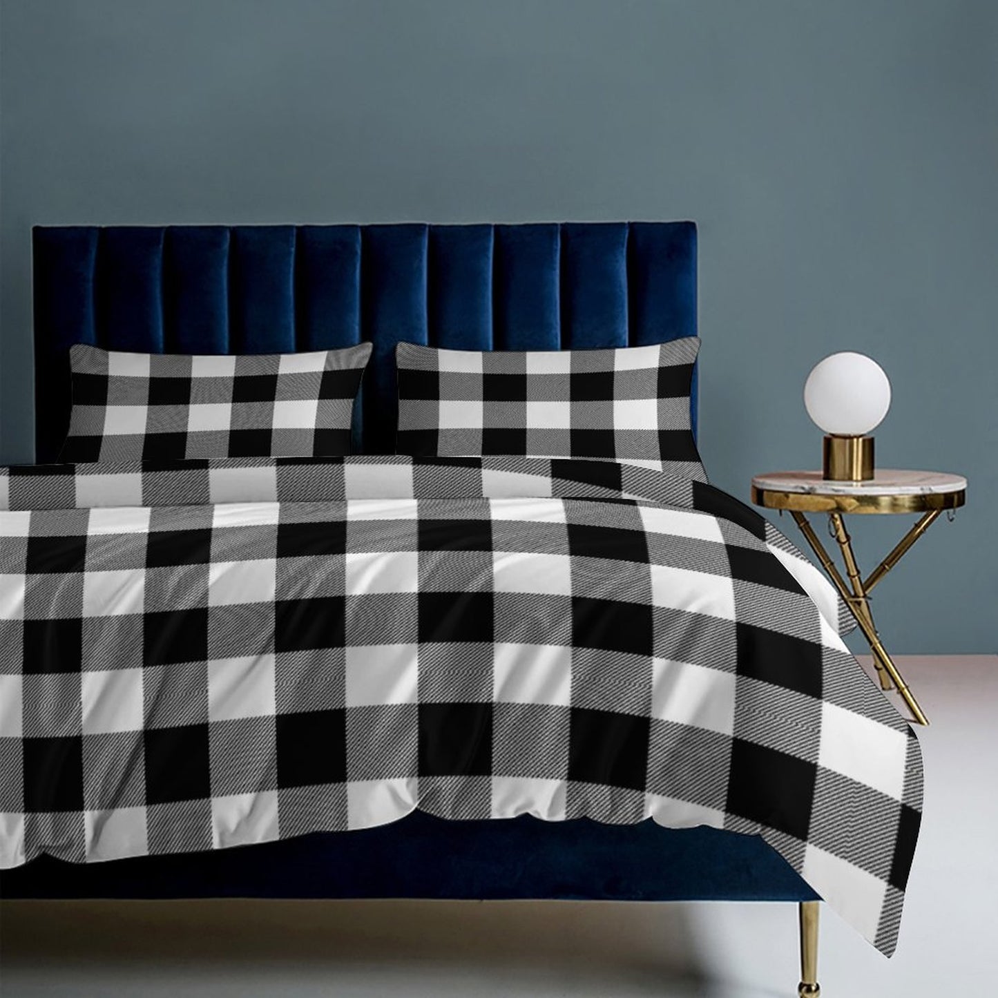 Black White Buffalo Plaid 3-Piece Bedding Set-86"×70" Twin Reversible Buffalo Plaid Duvet Cover Set