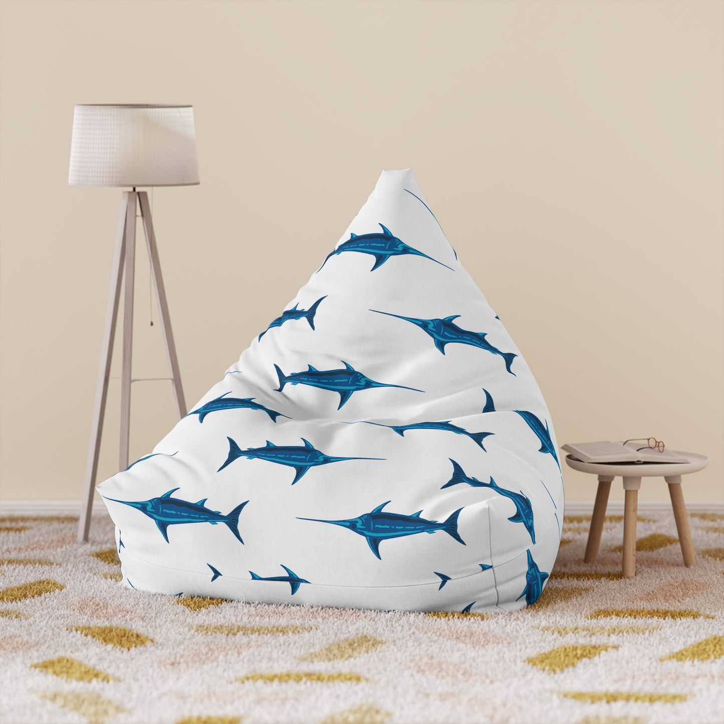 Preppy Blue Sword Fish Bean Bag Chair Cover