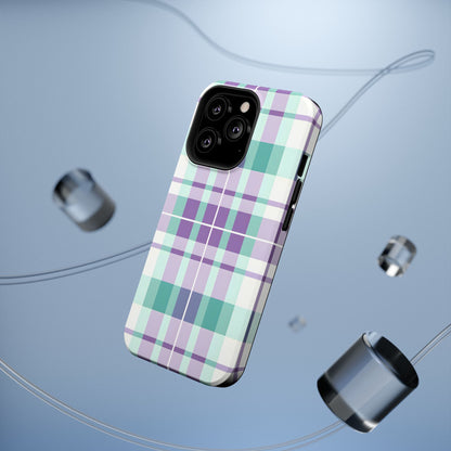 Impact-Resistant Phone Case - Spring Plaid Purple