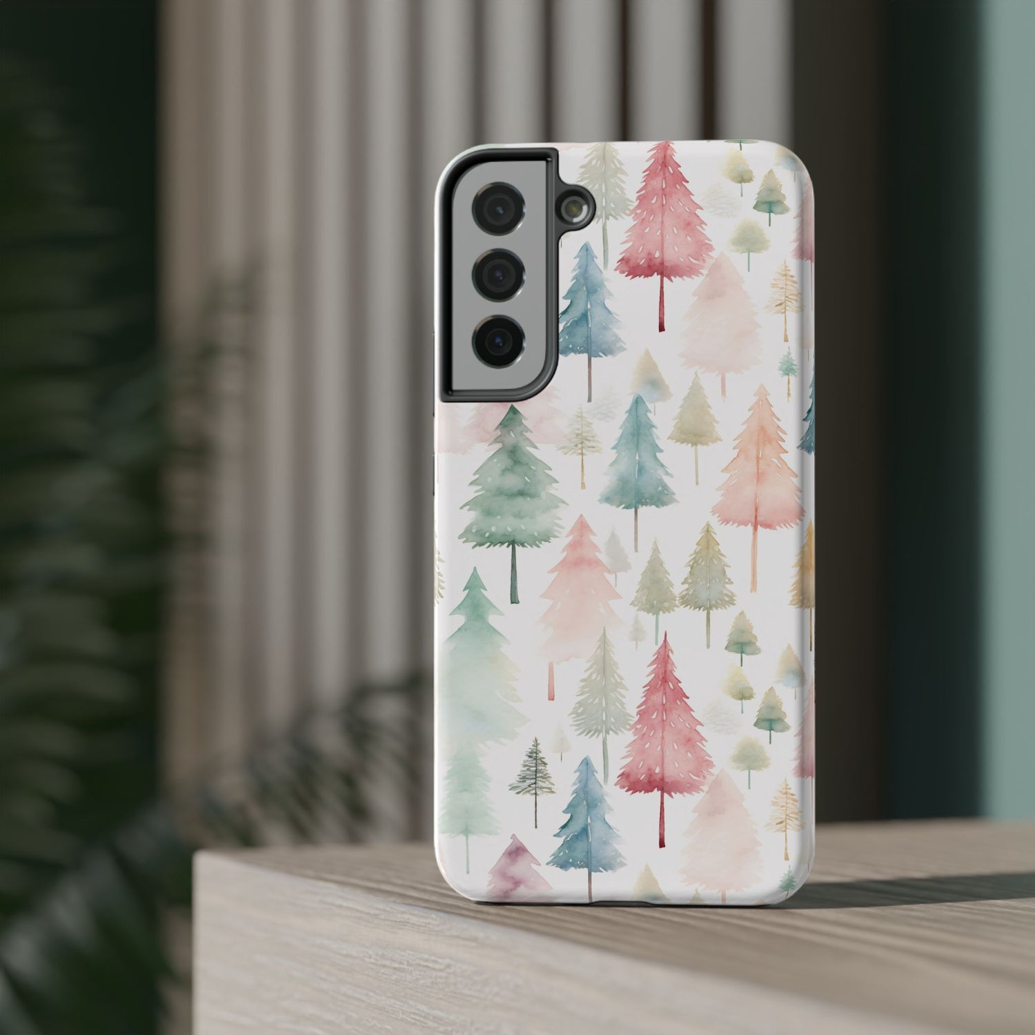 Watercolor Christmas Trees Impact-Resistant Phone Case, iPhone, Samsung